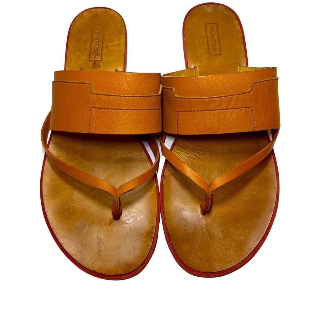 Hunter Orange Leather Slide Sandals